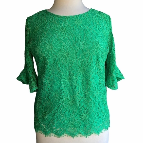 Nanette Lepore green lace short sleeve lined blouse - Picture 1 of 12